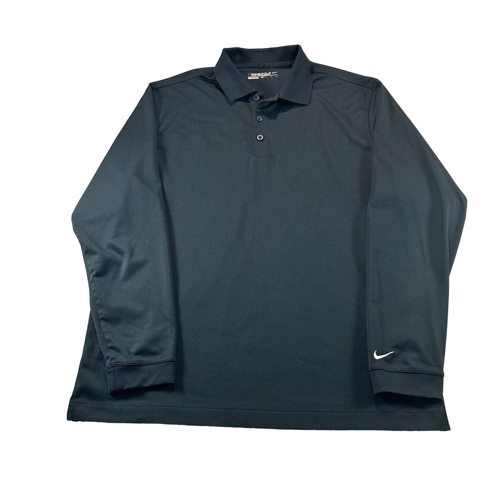 Nike Golf Polo Mens Large Black Dri-FIT Long Sleeve Tour Performance 381236-010